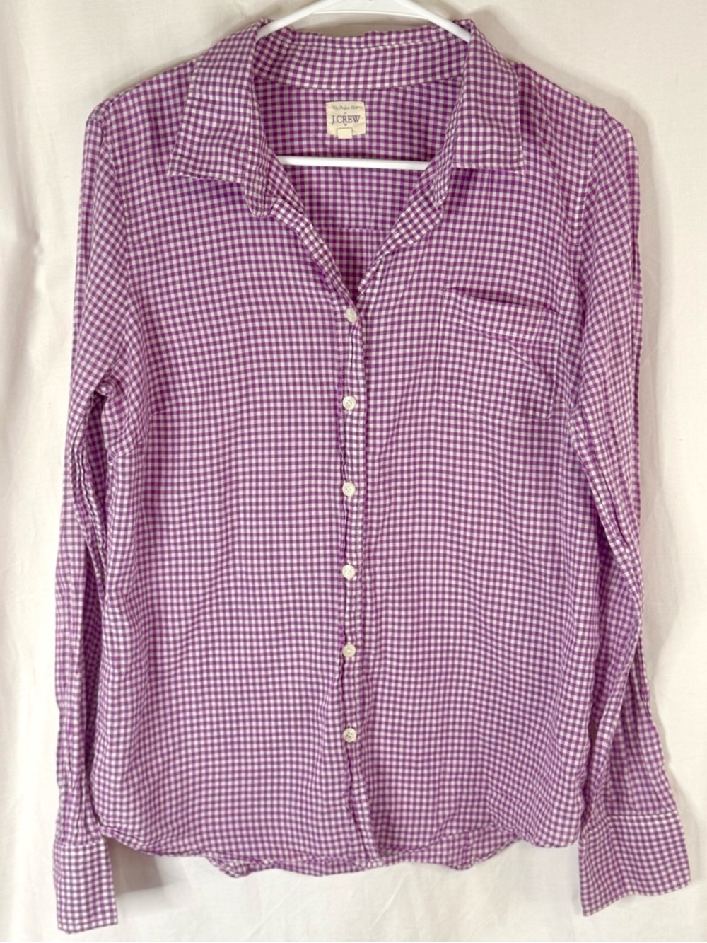 J. Crew Men’s Purple and White Plaid Gingham Button Down Shirt — Size Medium